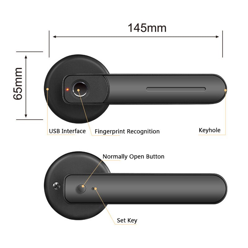 Fingerprint Door Lock Handle USB Rechargeable