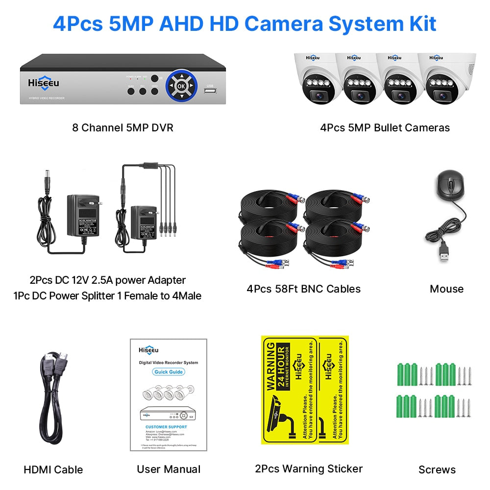 Hiseeu 8 Channels 5MP CCTV Camera System