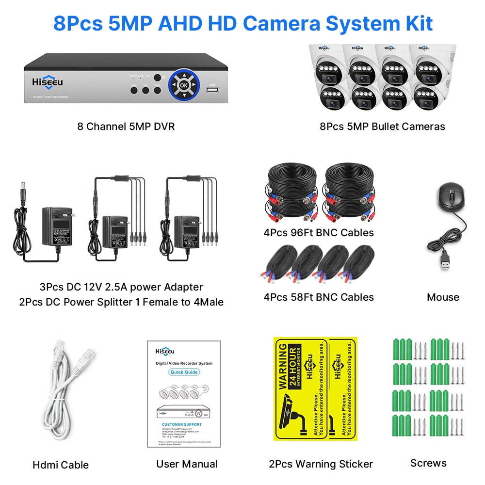 Hiseeu 8 Channels 5MP CCTV Camera System