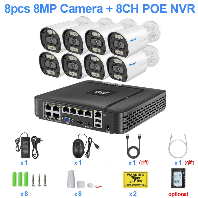4K 8MP POE Security Camera System 8CH P2P